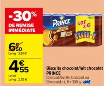 Carrefour Market Biscuits Chocolat/Lait Chocolat Prince offre