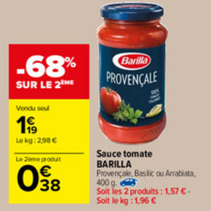 Promo Sauce Tomate Barilla chez Carrefour Market