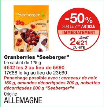 Monoprix Seeberger cranberries offre