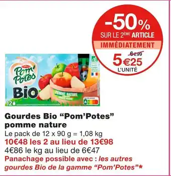 Monoprix Pom’potes gourdes bio pomme nature offre