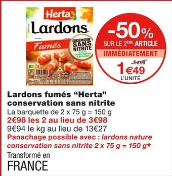 Monoprix Herta lardons fumés conservation sans nitrite offre
