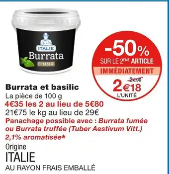 Monoprix Burrata et basilic offre