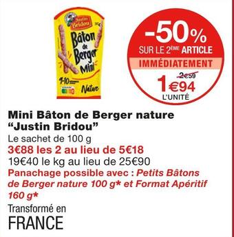 Monoprix Justin bridou mini bâton de berger nature offre
