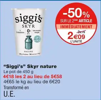 Monoprix Siggi’s skyr nature offre