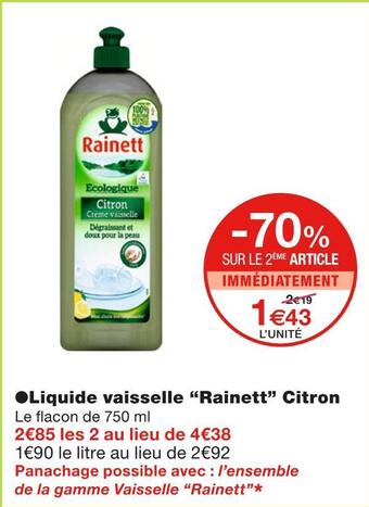 Monoprix Rainett liquide vaisselle citron offre