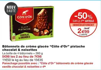 Monoprix Côte d’or bâtonnets de crème glacée pistache chocolat & noisettes offre