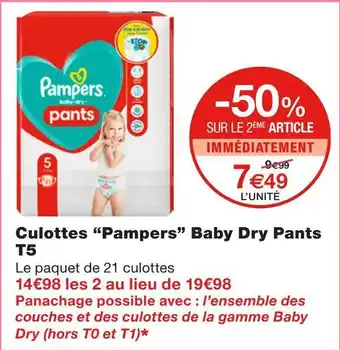 Monoprix Pampers culottes baby dry pants t5 offre