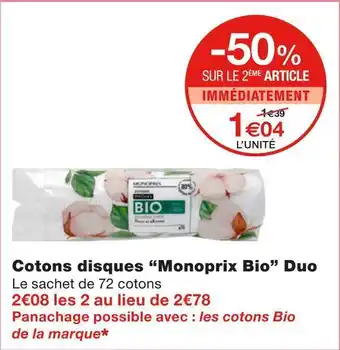 Monoprix Monoprix bio cotons disques duo offre