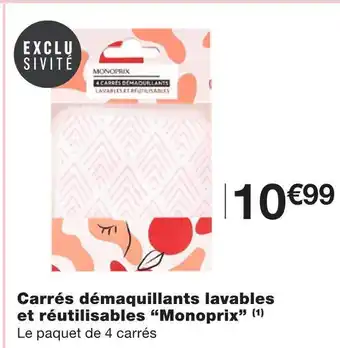 Monoprix Monoprix carrés démaquillants lavables et réutilisables offre