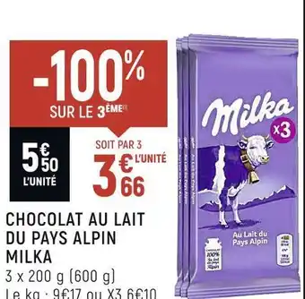 Spar Milka chocolat au lait du pays alpin offre