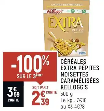Spar Kellogg’s céréales extra pépites noisettes caramélisées offre