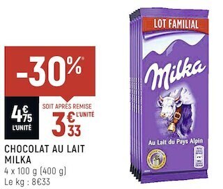 Spar Milka chocolat au lait offre