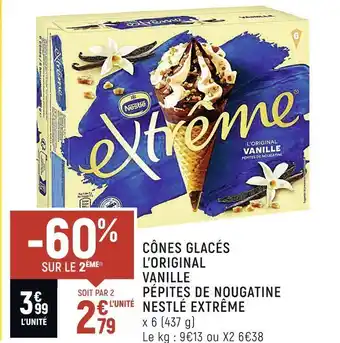 Spar Nestlé extrême cônes glacés l’original vanille pépites de nougatine offre