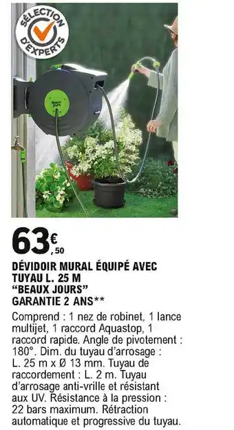 E.Leclerc Brico Dévidoir Mural équipé Avec Tuyau L. 25m Beaux Jours offre