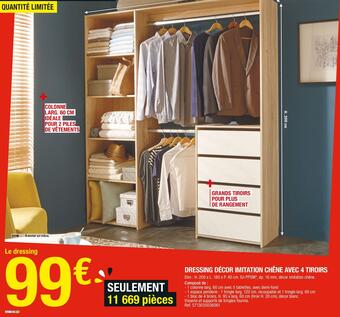 Brico Dépôt DRESSING DÉCOR IMITATION CHÊNE AVEC 4 TIROIRS offre