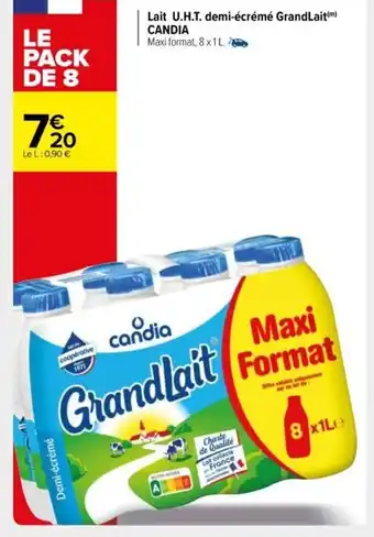 Carrefour Market Lait U.H.T Demi-écrémé Grandlait offre