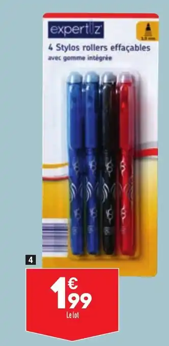 ALDI 4 Stylos Roller effaçables Ou 6 Recharges Pour Stylos Roller offre