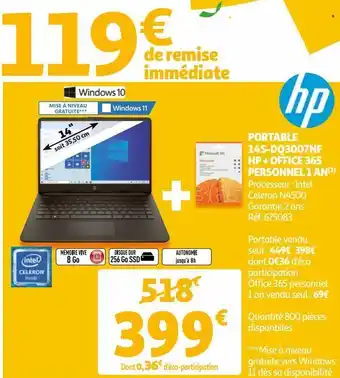 Auchan Portable 14s-dq3007nf hp + office 365 personnel 1 an offre