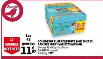 Auchan Gourdes de purée de fruits sans sucres ajoutés multi-variétés auchan offre
