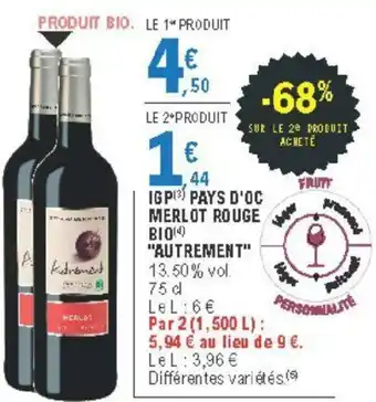 E.Leclerc IGP Pays d'Oc Merlot Rouge Bio offre