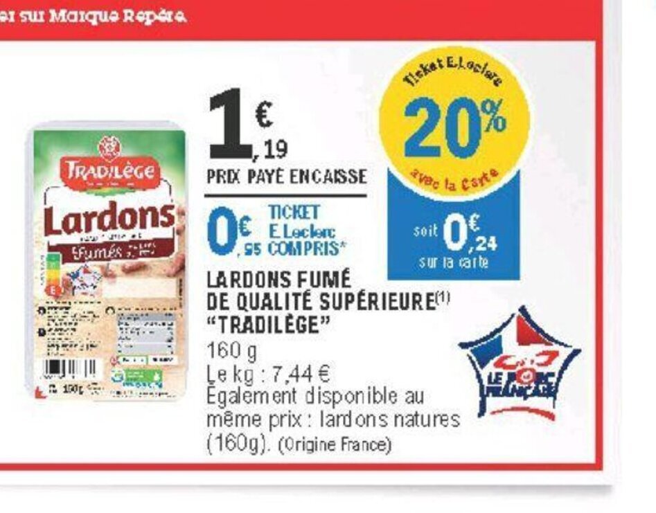 Promo Lardons Fumé de Qualité Superieure chez E.Leclerc