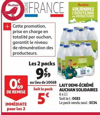 Auchan Supermarché Lait demi-écrémé auchan solidaires offre