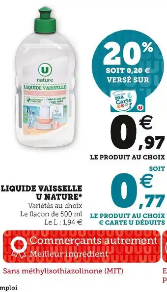 Super U U nature liquide vaisselle* offre