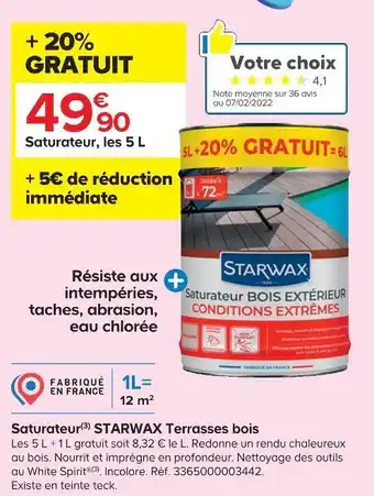 Castorama Starwax saturateur terrasses bois offre