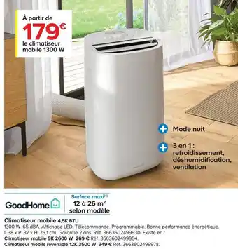 Castorama Climatiseur mobile 4,5k btu offre