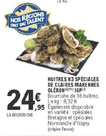 E.Leclerc Huitres N3 Spéciales de Claires Marennes offre
