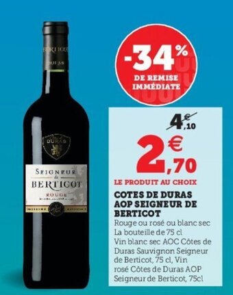 Super U Cotes de duras aop seigneur de berticot offre