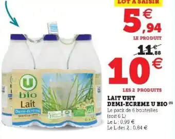 Super U Lait UHT demi-ecreme u bio offre
