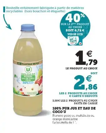 Super U 100% pur jus et eau de coco u offre