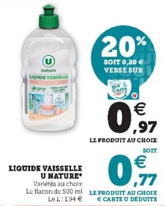 Super U Liquide vaisselle u nature offre