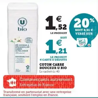 Super U Coton carre douceur u bio offre