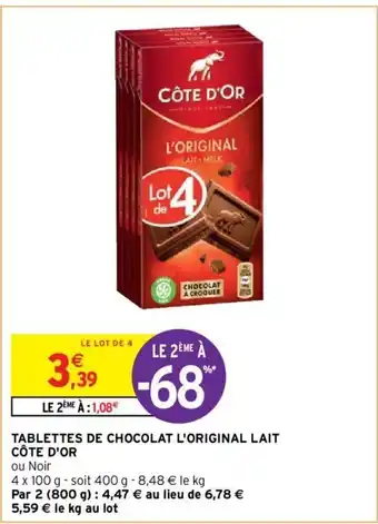 Intermarché Tablettes de chocolat l'original lait côte d'or offre