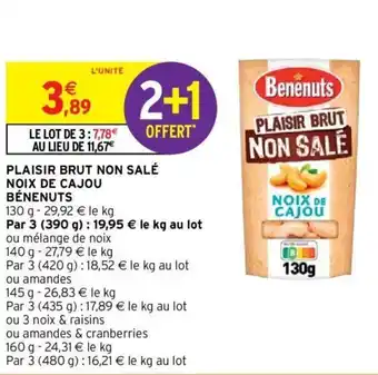 Intermarché Plaisir brut non salé noix de cajou bénenuts offre