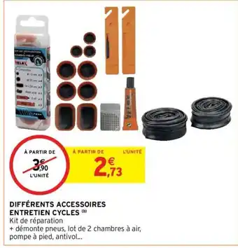 Différents accessoires entretein cycles