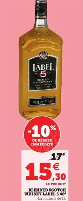Super U Blended scotch whisky label 5 40° offre