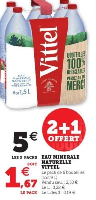 Super U Eau minerale naturelle vittel offre