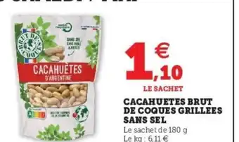 Super U Cacahuetes brut de coques grillees sans sel offre