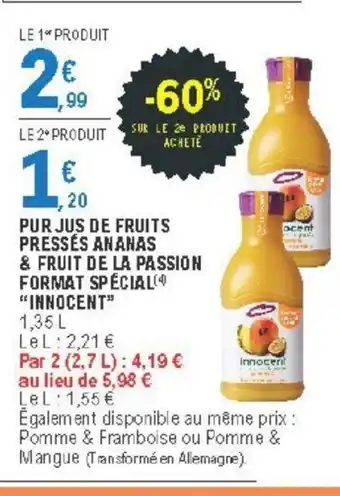 E.Leclerc Pur Jus de Fruits Pressés Ananas & Fuit de la Passion offre