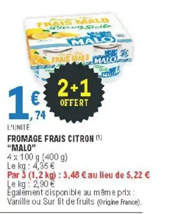E.Leclerc Fromage Frais Citron "Malo" offre