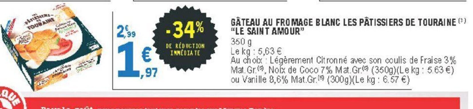 Promo Gateau Fromage Blanc Les Patissiers De Touraine Chez E Leclerc