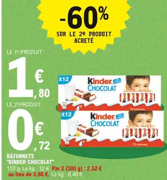 E.Leclerc Kinder bâtonnets "kinder chocolat" offre