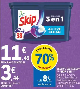 E.Leclerc Skip lessive capsules 3 en 1 offre