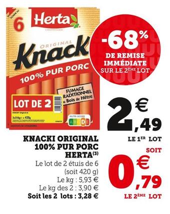 Super U Herta knacki original 100% pur porc offre