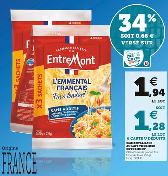 U Express Entremont emmental rape au lait thermise offre