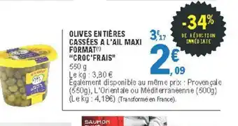 E.Leclerc Olives Entières Cassées A L'ail Maxi Format offre
