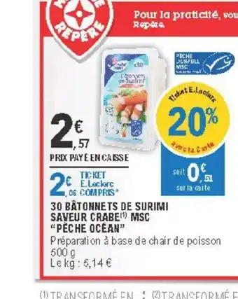 E.Leclerc 30 Bàtonnets de Surimi Saveur Crabe offre